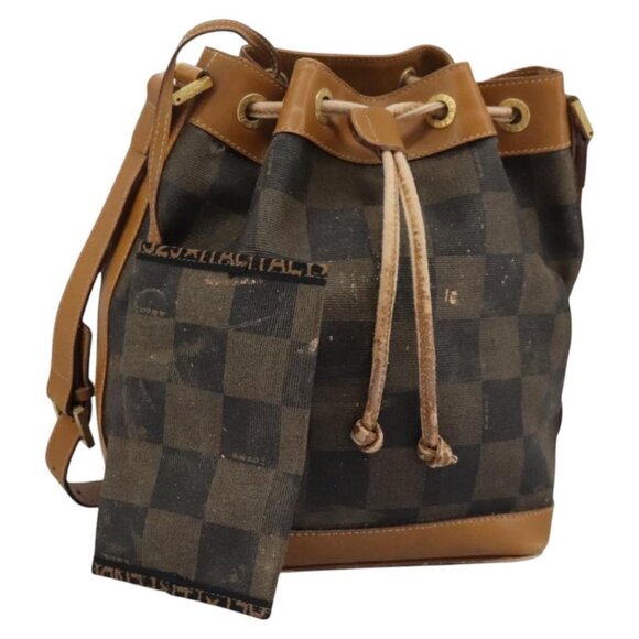 FENDI Pecan Canvas Shoulder Bag PVC Leather Brown Auth - Picture 1 of 16